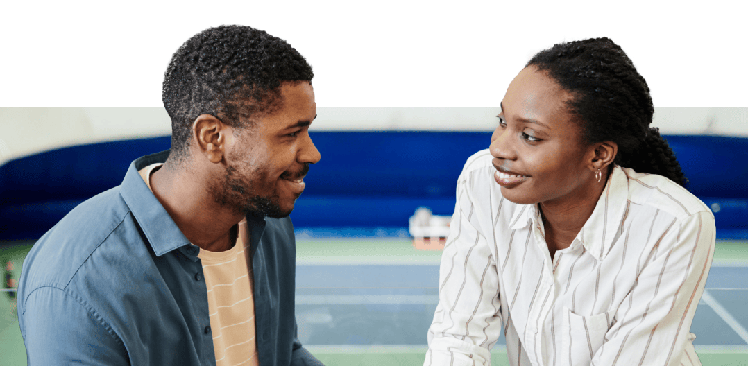 Two people chatting